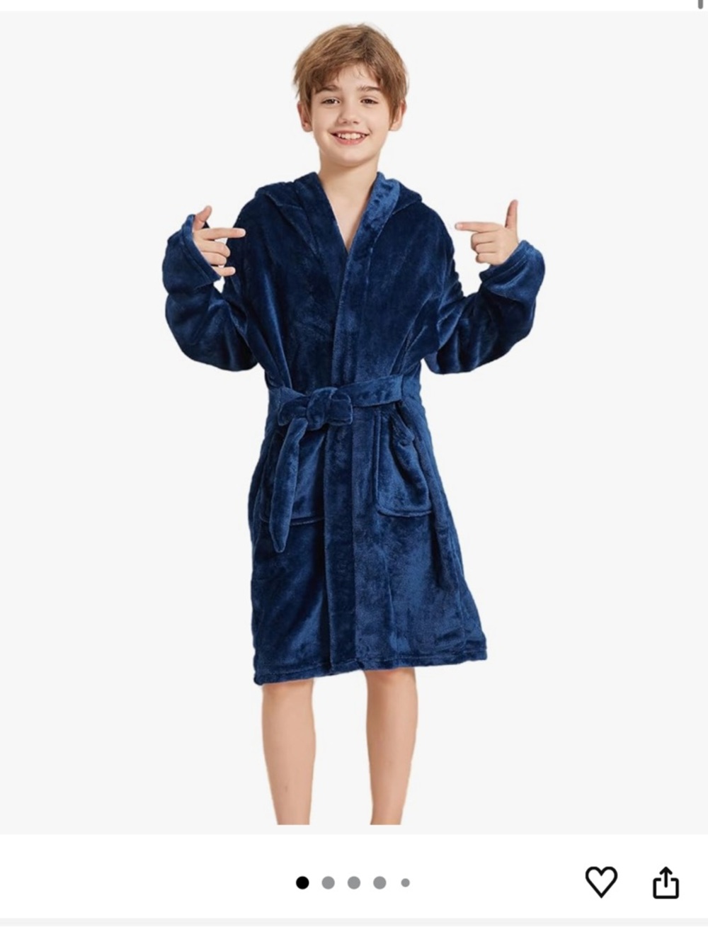 Amazon Plush Hooded Kids Robe in Deep Blue